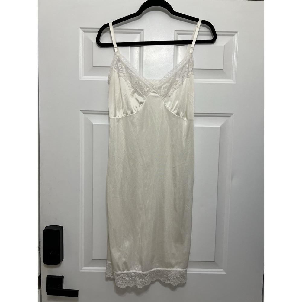 VTG Full Slip Lingerie White Nightgown Sleep Dress Size 34 Small Lace Wedding